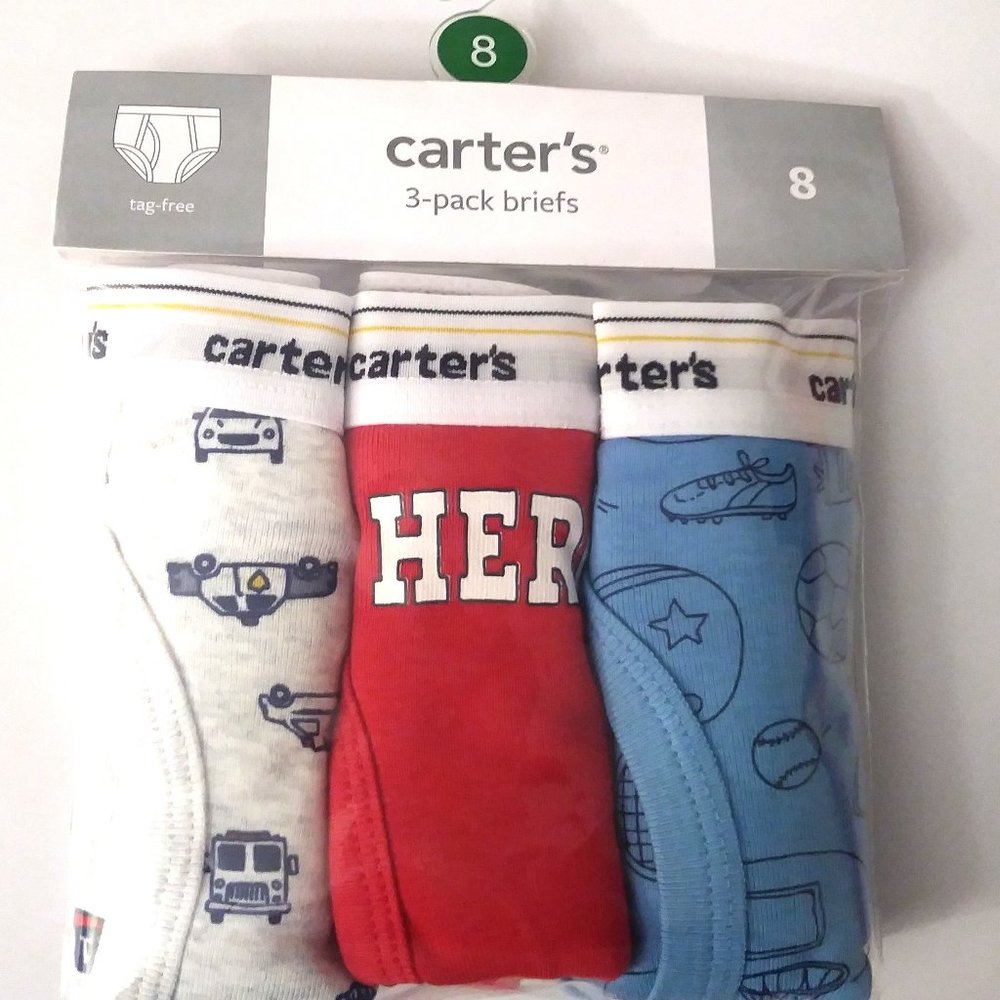 BOYS CARTER'S 3-PACK BRIEFS TAG -FREE SIZE 8 !
